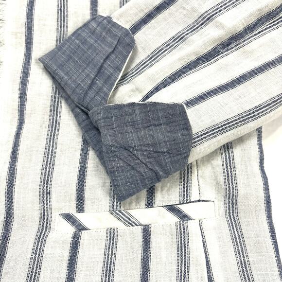 Chico's Size 0 (S/4) Stripe Linen Frayed Open Front Jacket Lined Career Wear - Picture 9 of 12